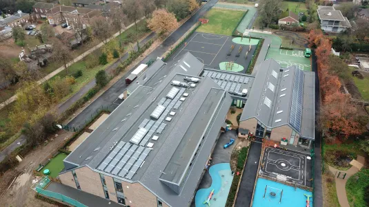 Solar panel installation at The Rusell School, Richmond England